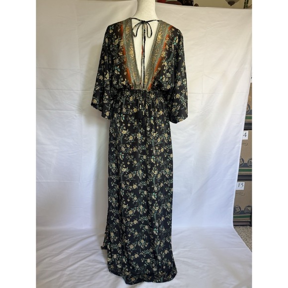 Karma Highway Boho Maxi Dress Floral Hippie Gypsy Cottage Flowy Deep V Neck OS - Picture 7 of 13